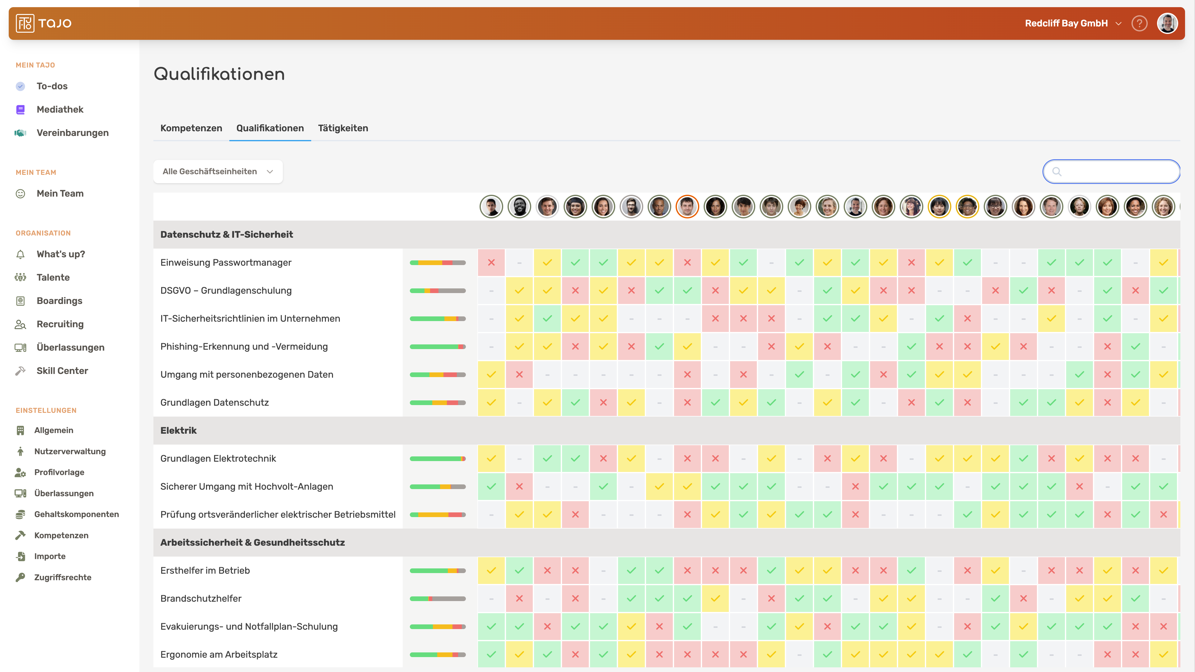 Tajo Qualifikationsmatrix mit Skill-Ständen und Entwicklungsbedarf