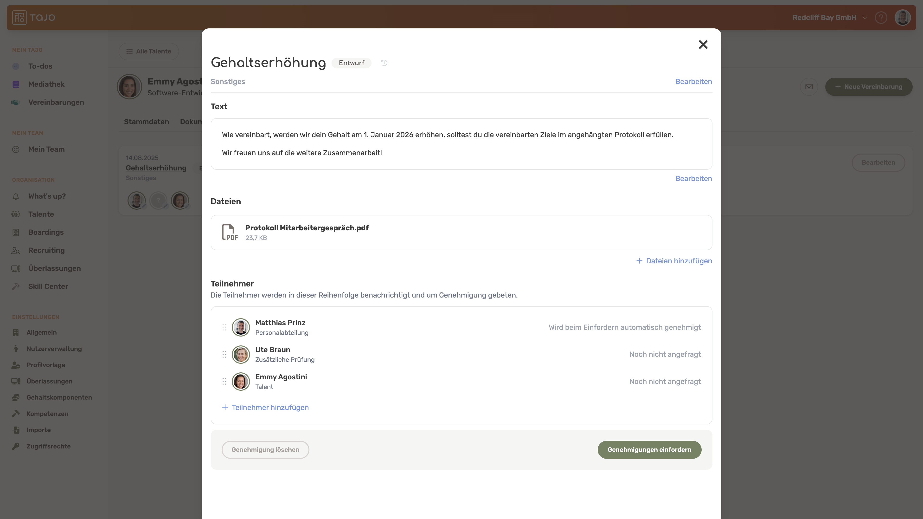Tajo Vereinbarung mit Zielen und Rückmeldungen