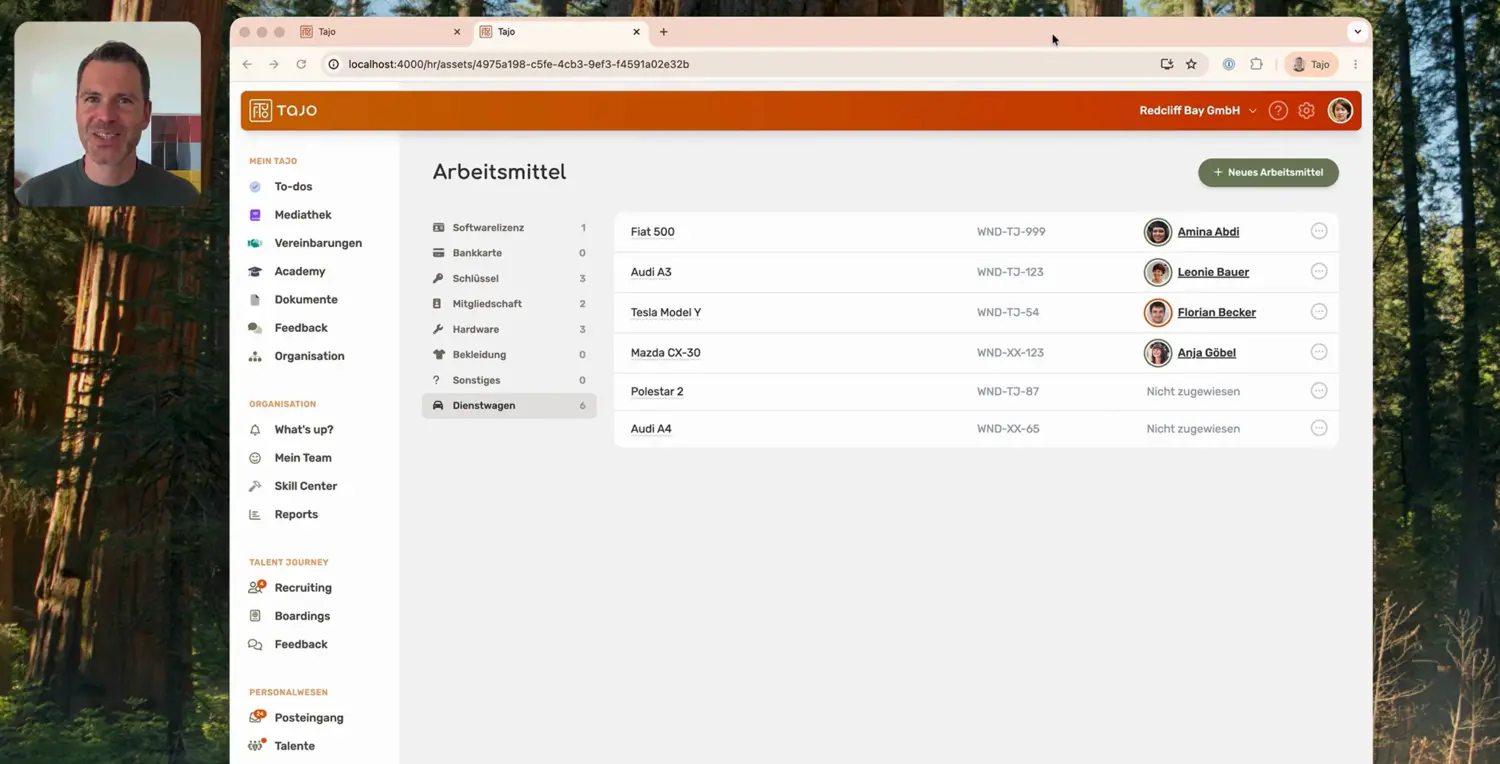 Tajo Arbeitsmittelverwaltung mit einer zentralen Liste zugewiesener Geräte