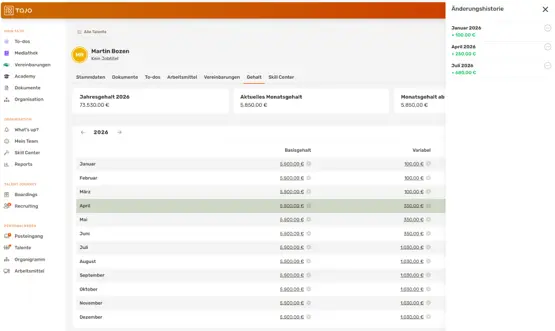 Tajo Gehaltsübersicht mit nachvollziehbarer Änderungshistorie